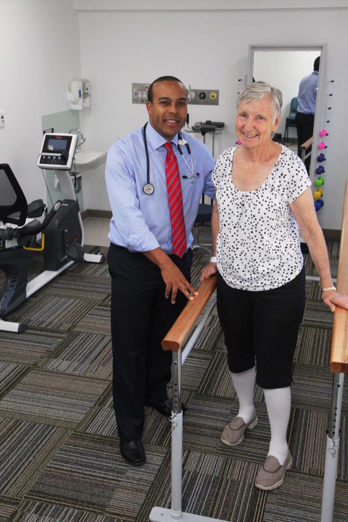 Our first rehab patient Mrs Joppich in our new gym with Dr Rois Gnecco, Rehabilitation specialist. #Ramsay
