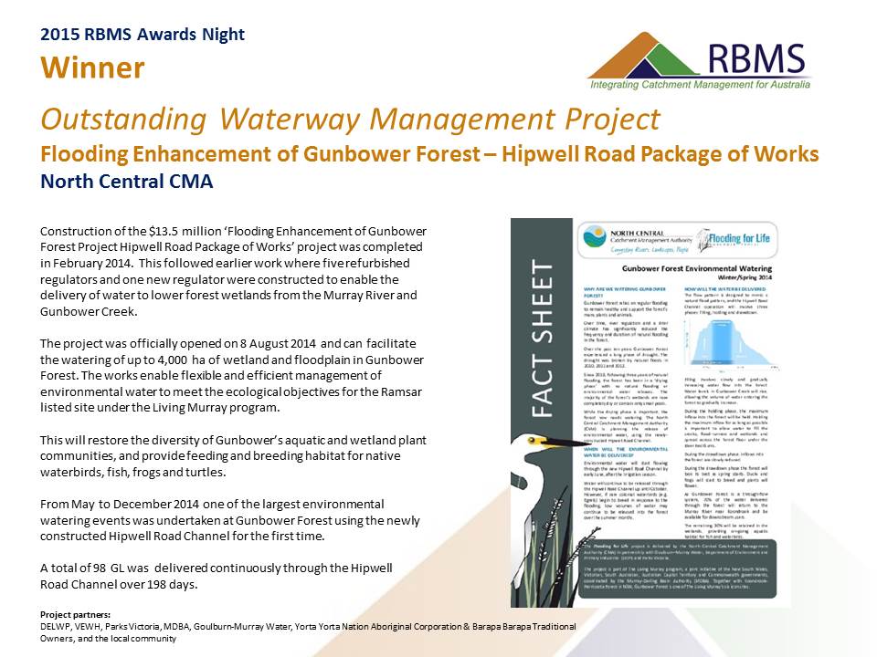 Congratulations to <a href="/northcentralcma/">🏞️🦎🐢 North Central CMA 🌳🐠🐦</a> - Winner of #rbmsawardsnight Outstanding Waterway Management Project