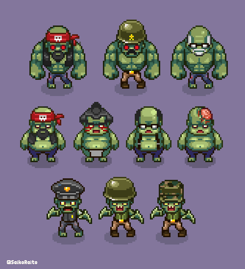 SaikoRaito's tweet photo. some mockup #zombie  #pixelart that I made for our game, Infectonator Survivor @Pixel_Dailies #pixel_dailies http://t.co/0JljnGS4ce