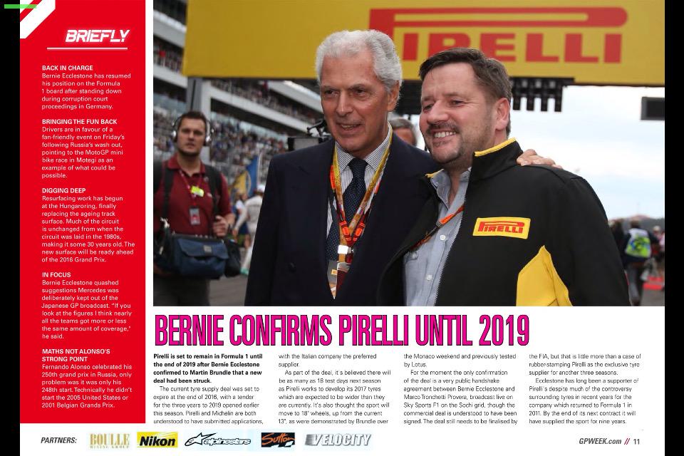 GPweek's tweet image. #F1 locks up @pirellisport until 2019 - pg. 11 mag.GPWeek.com #Pirelli