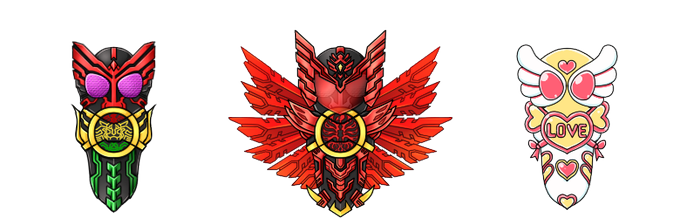 オーズにいろいろ追加。
・タトバコンボ(パープルアイ)
・タジャドル(クジャク羽追加)
・ラブコンボ 