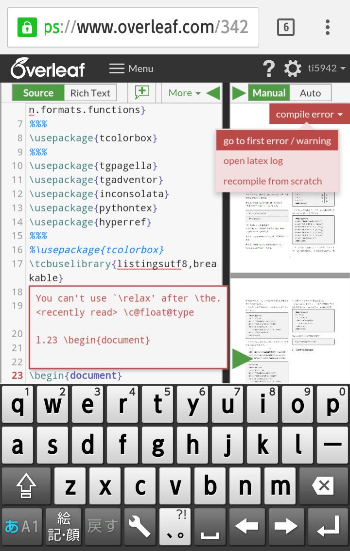 ti5942's tweet image. まだ途中だが、忘れないうちに公開しておこう
overleaf.com/read/kvgffmmdy…
注意
#pythontex と #tcolorbox を併用した場合、ロード順を逆にするとエラー
#Overleaf