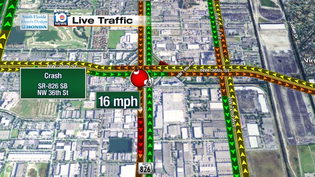 Crash on SR-826 SB at NW 36th St. Speeds at 16mph #traffic #miami @JeniseFernandez http://t.co/00FSNe1sh0