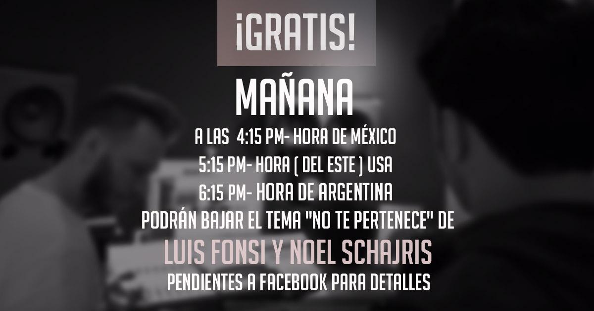 LuisFonsi's tweet photo. Mi gente mañana es el día!! Descarga gratis mi dueto junto a @NoelSchajris #NoTePerteneceFonsiYNoel http://t.co/KFazOBL6DB