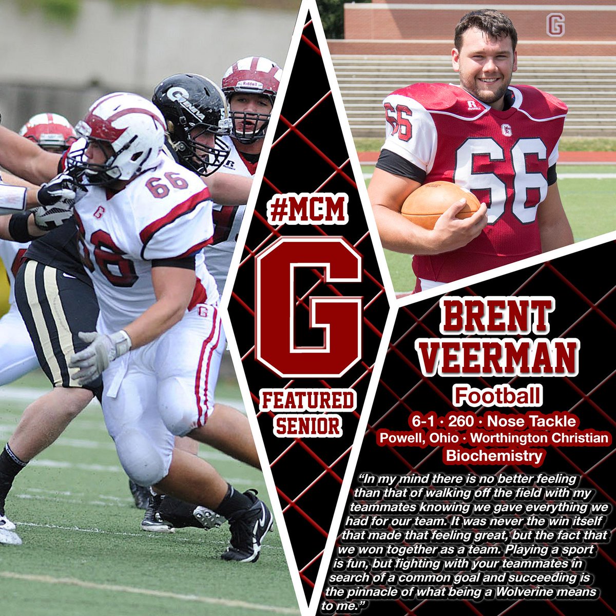 GCC_Wolverines's tweet photo. This week's first #MCM Featured Senior is @GCC_FB nose tackle Brent Veerman! Full post here: https://t.co/MK7neLVmbE http://t.co/oaqPmRb2lT
