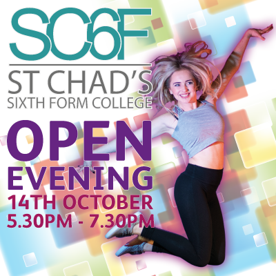 stchads6f's tweet photo. Open Evening at SC6F this Wednesday 5.30pm-7.30pm - Come along and see why SC6F is the best Sixth Form choice for you http://t.co/QHkXLs2GAn