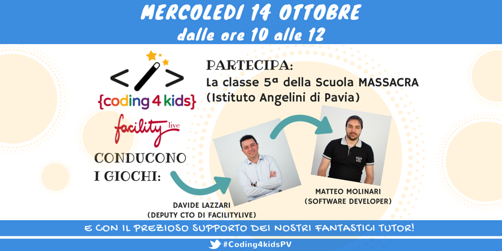FacilityLive's tweet image. Domani, mer 14/10,h 10-12, celebriamo la @CodeWeekEU con #Coding4KidsPV! ow.ly/TikRl @neutralaccess