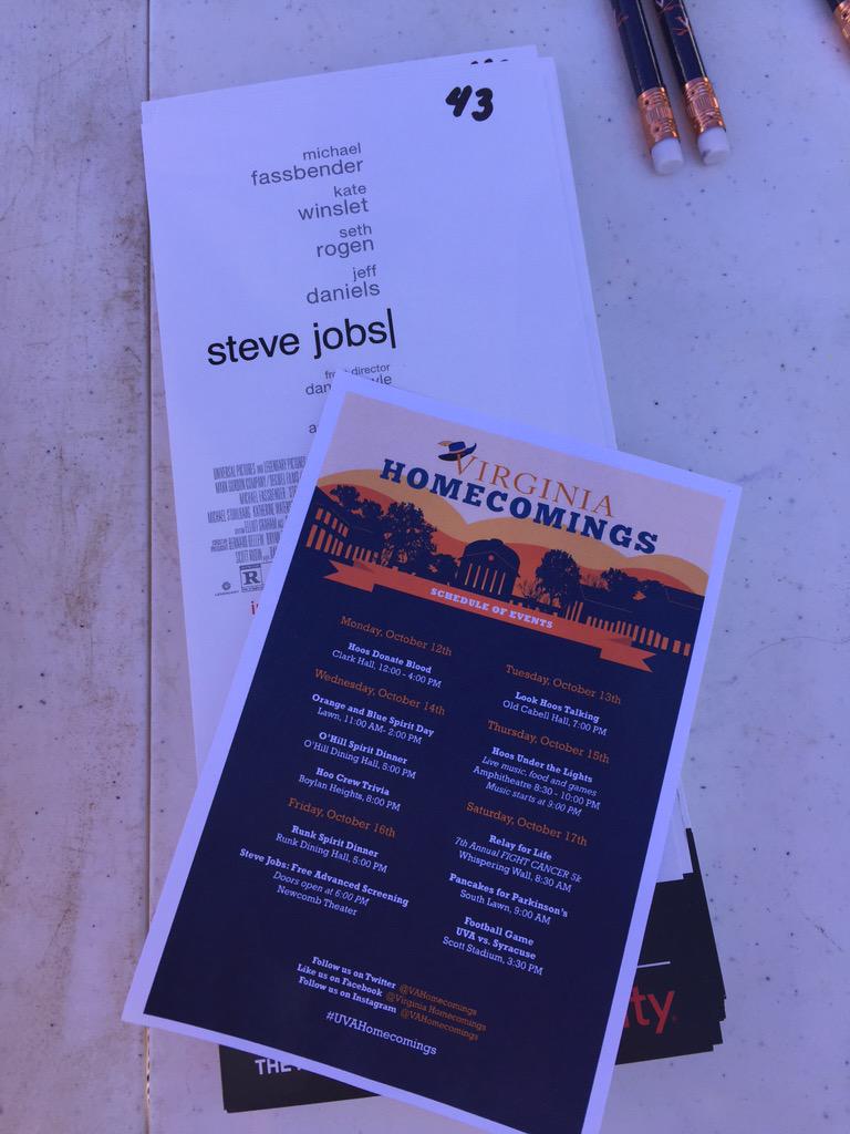 VAHomecomings's tweet photo. Come grab your @SteveJobsFilm ticket on the lawn-we're here until 2 pm!! http://t.co/4WL4N1p6FO