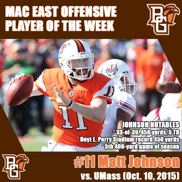 BGSU_Athletics's tweet photo. Matt Johnson (offense) and Tyler Tate (special teams) named MAC Players of the Week! http://t.co/xlaghchJhz