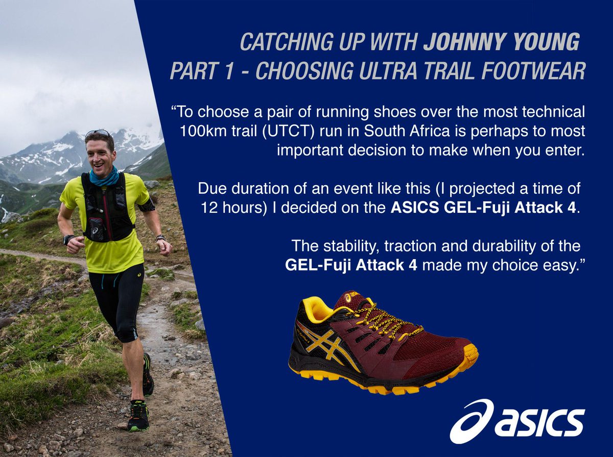 ASICS_ZA's tweet photo. We recently caught up with @johnny9898 who finished 3rd at @UltratrailCT to talk #UTCT2015 footwearโฆ #ASICSGoRunIt http://t.co/4doilZIp3S