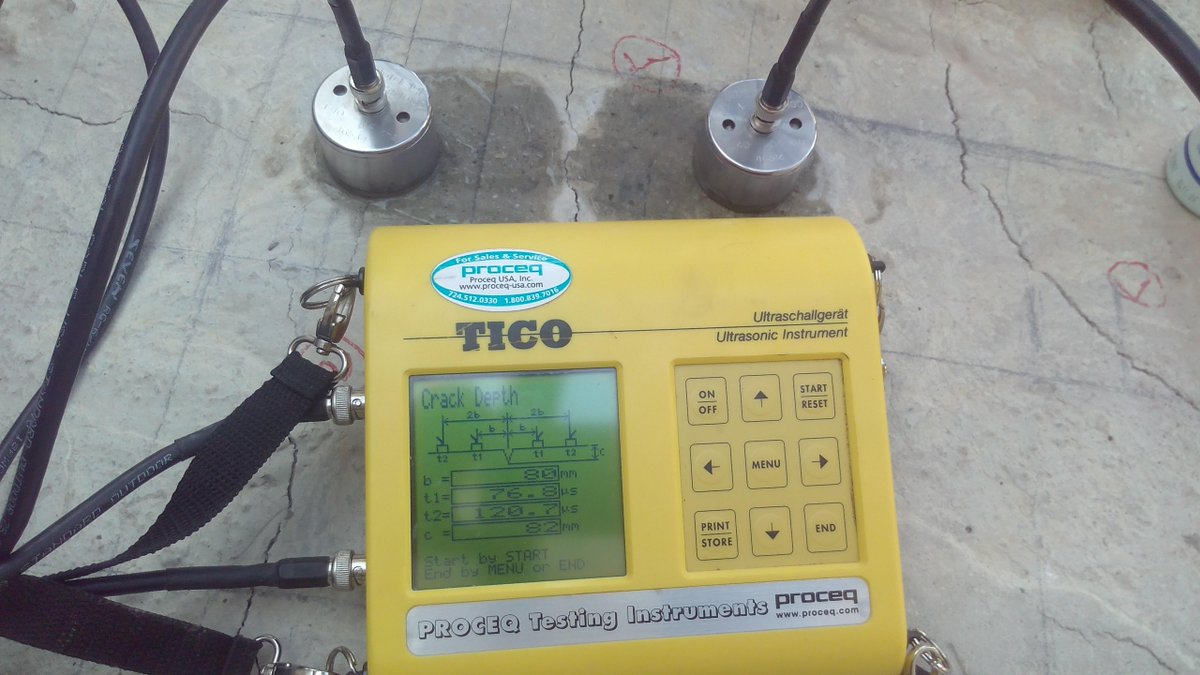 LABNECA's tweet image. En la foto se puede ver la determinación del espesor de la fisura mediante el procedimiento CRACK DEPTH Ultrasonic