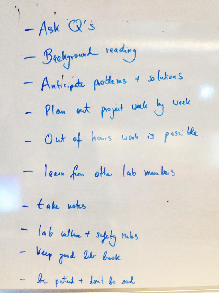 LisaGoers's tweet photo. "What would you recommend to someone starting out in the lab?" #science #academia #research #failinginSTEM #STEM http://t.co/KTnzbJBUBW