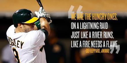 Athletics's tweet photo. .@JoshPhegley steps to the plate rocking “Animal” by @DefLeppard. #MusicMonday http://t.co/yavRKKOHyR http://t.co/nouCuGkAmj