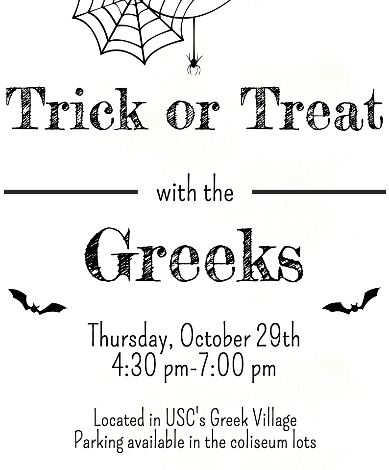 Welcome back Gamecocks! October is flying by, make sure your chapter is ready for Trick or Treat with the Greeks!