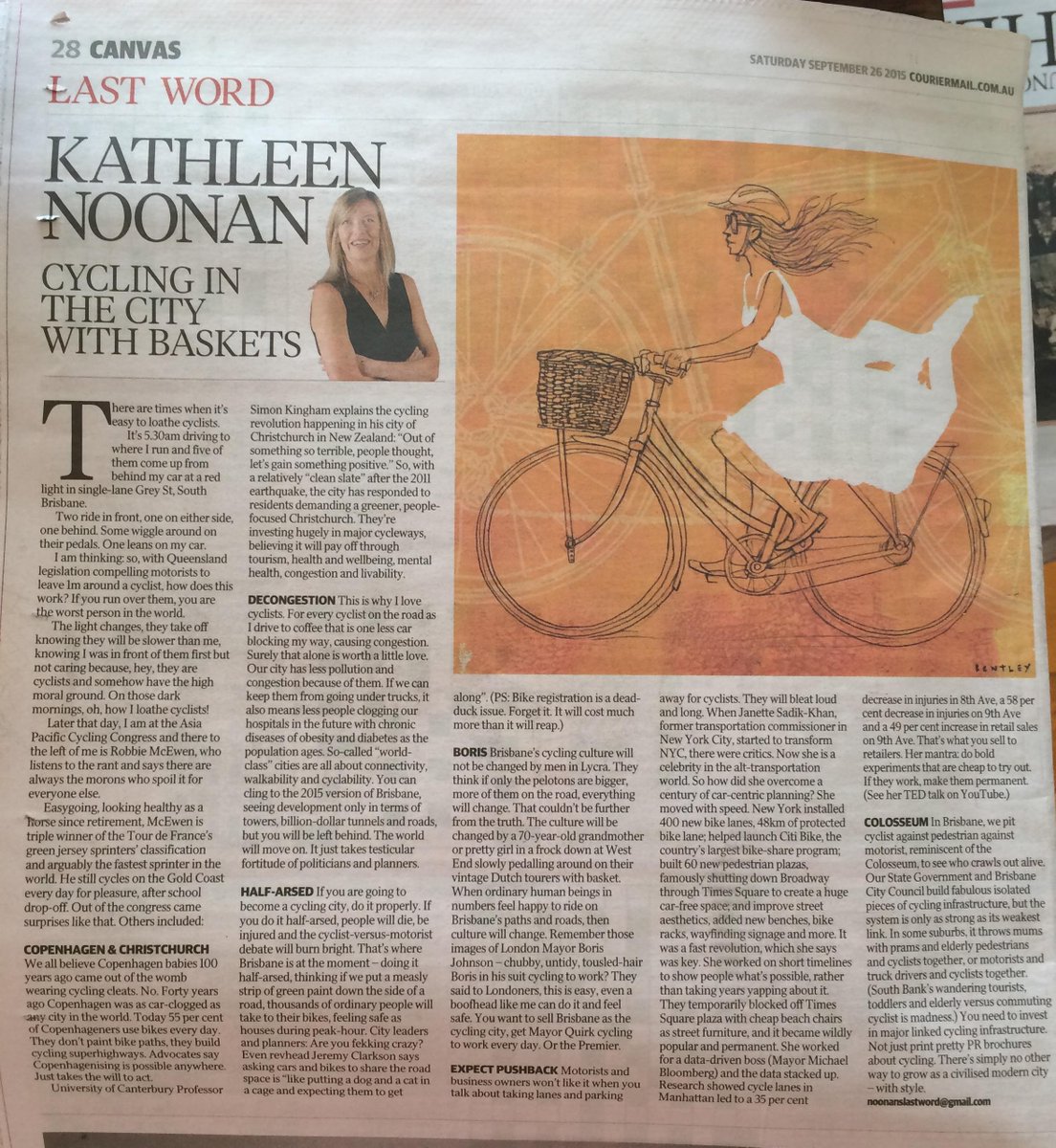 Reflections on making Brisbane better and recent Asia Pacific <a href="/CycleCongress/">Congress Manager</a> from Kathleen Noonan in <a href="/couriermail/">The Courier-Mail</a>