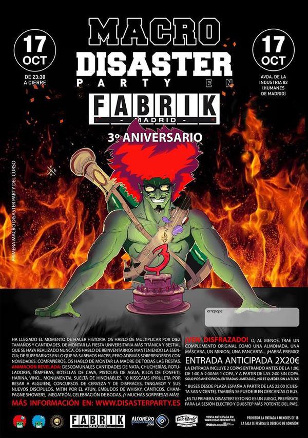 ListaAlvaroDiaz's tweet photo. 17 Octubre #FABRIK 🔊
MACRO DISASTER PARTY 🎉
3er Aniversario 📅🎁
Entradas anticipadas 20€
+info y reservas 695055082📲 http://t.co/LxGTLDpFRV