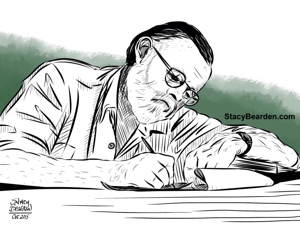 stacybearden's tweet image. Ernest Hemingway portrait I just finished #inktober2015 #Hemingway #hemingwrite #art #writing #author #ReadHappy