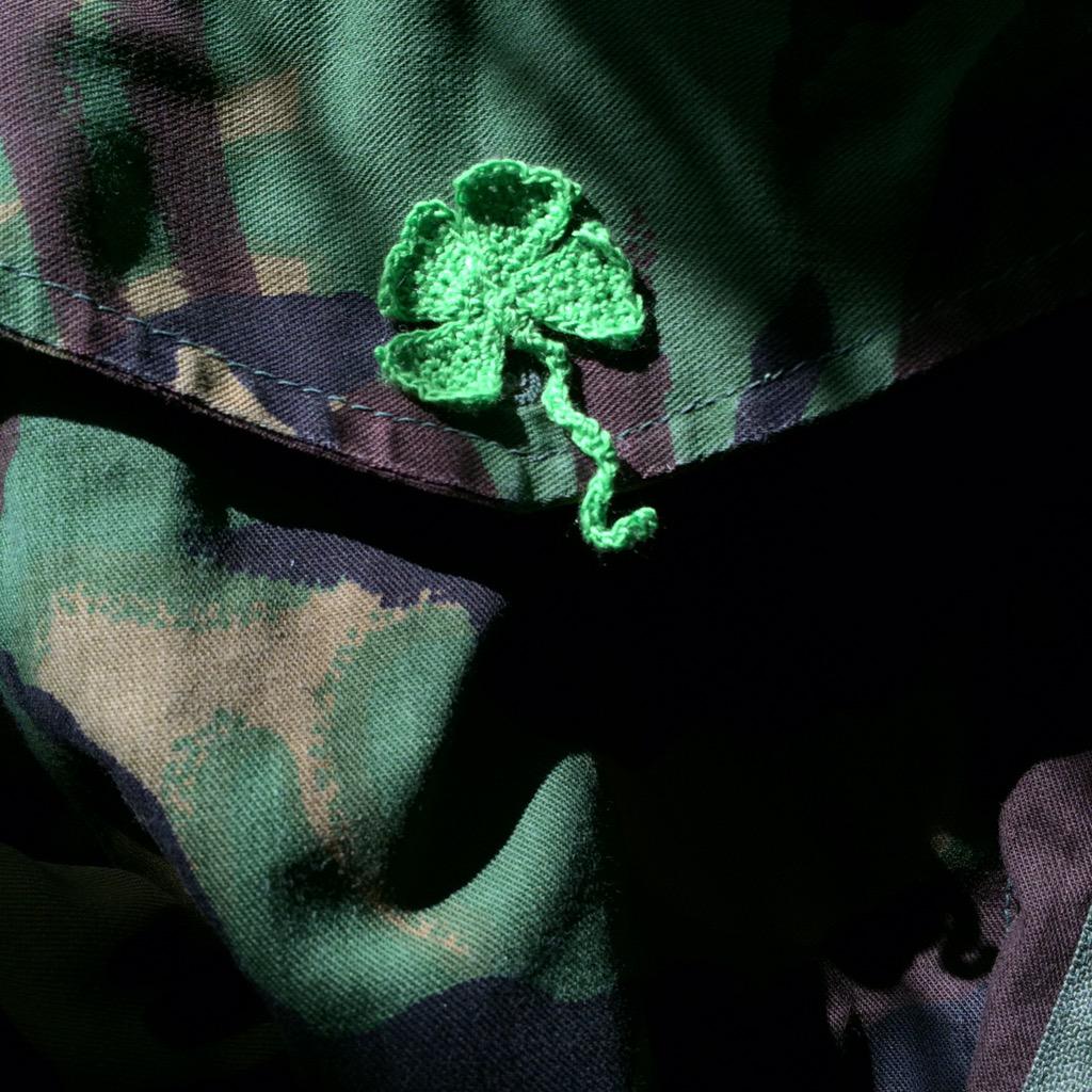 Even your combat dress is enhanced by a crocheted 
#mahlerwear clover #luckyclover - Break a leg!
#combat #dress