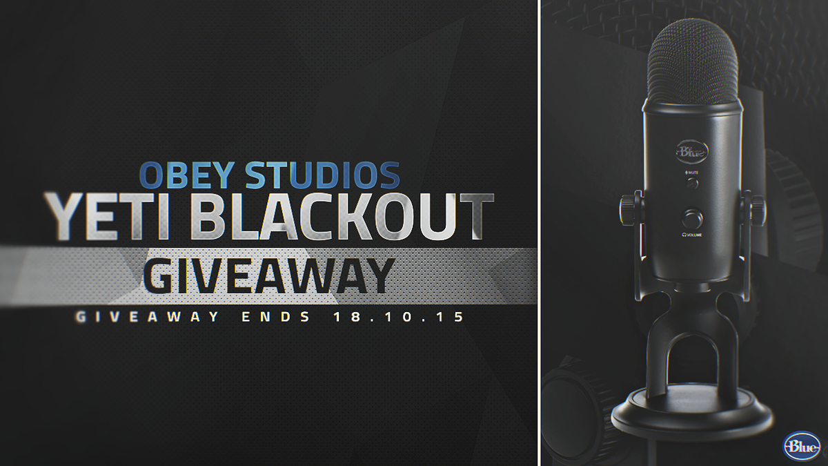ObeyStudios's tweet image. We've teamed up with @BlueMicrophones for a Yeti Blackout Giveaway.

Must RT, follow us &amp;amp; @BlueMicrophones to enter.