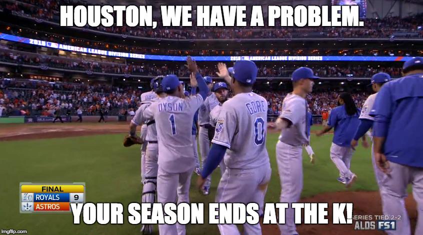 CityofOlatheKS's tweet photo. Game 5. #Astros v. @Royals. The K. We already see an #ALDS victory in the works! #ForeverRoyal #TakeTheCrown http://t.co/8yhq7fpXjh