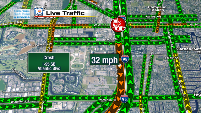 Crash on I-95 SB at Atlantic Blvd. Speeds at 32mph #traffic #pompanobeach @JeniseFernandez http://t.co/ckmuk2z0U2