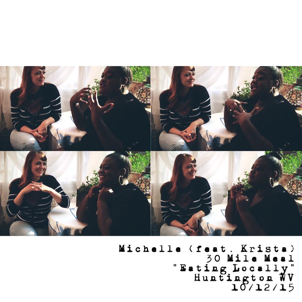 batchoflove's tweet image. Michelle and I talking #localfood @30MileMealMS and @TheWildRamp