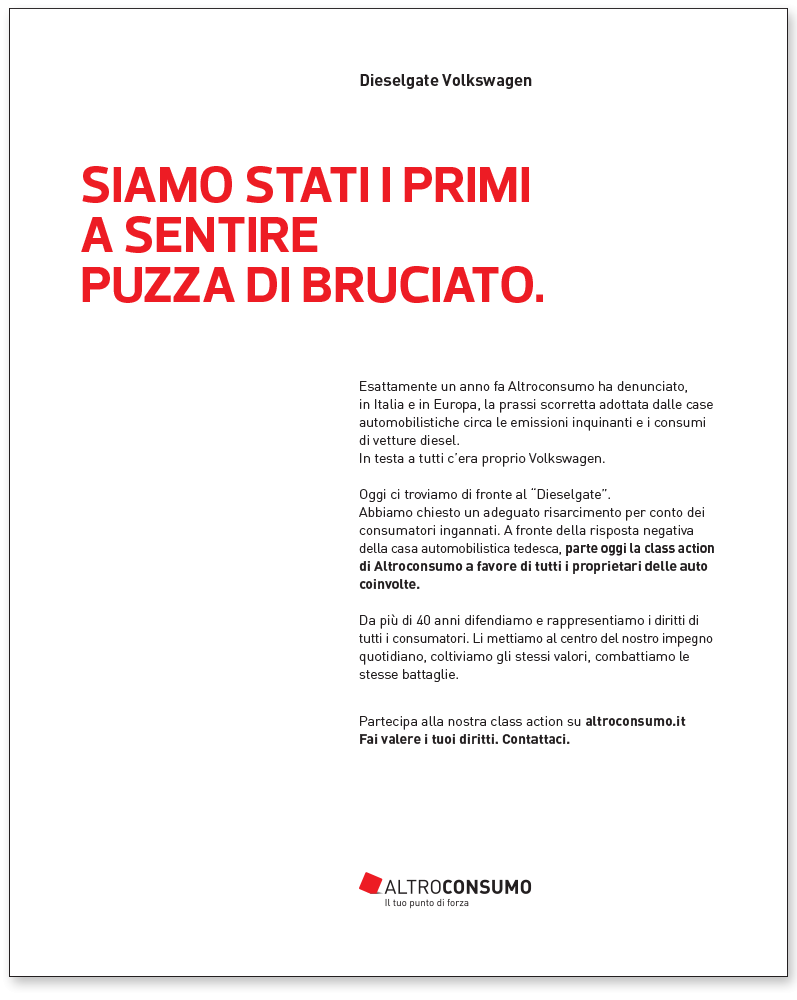 Altroconsumo's tweet photo. per primi abbiamo denunciato #PuzzaDiBruciato #dieselgate. Unisciti all'azione, condividi http://t.co/sfKa2UZwHE http://t.co/9wIYU8deRh