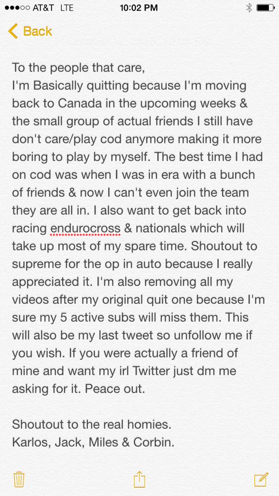 Permanently done with all this cod shit, peace out friends.