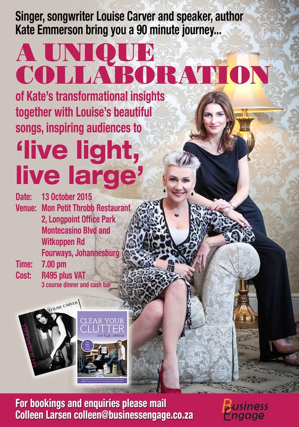 GGvRooyen's tweet photo. Attending #LiveLightLiveLarge by @louisecarver and @Kate_Emmerson for @Entrepreneur_SA tonight. Looking forward to it http://t.co/QZM7GJPQZE