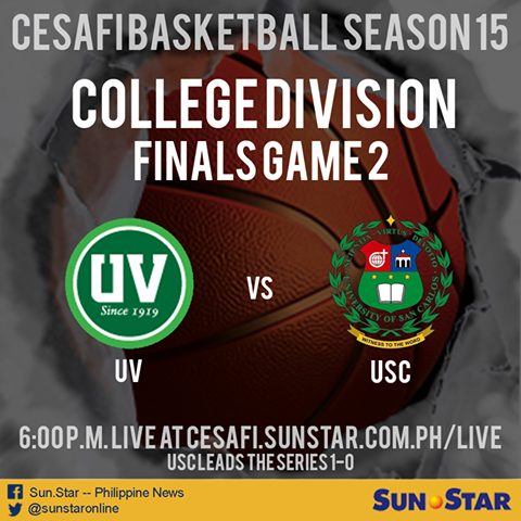 nickotubo's tweet photo. Watch the Game 2 of UV vs.USC LIVE at 6:00 p.m. over http://t.co/osUwfPjFKo #Cesafi2015 #CollegeDivision #Finals http://t.co/sCvEmdH4xE