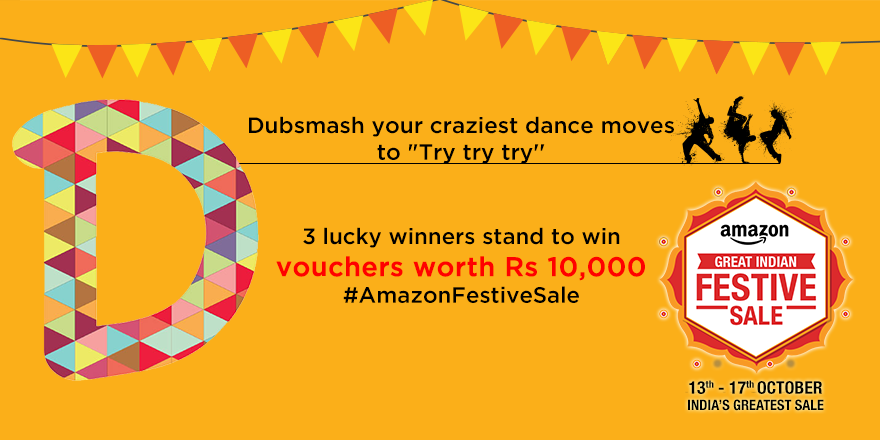 amazonIN's tweet photo. Your dance moves could be lucky for you. Dubsmash your best moves to our jingle in the #AmazonFestiveSale contest http://t.co/Bacwnhon0T