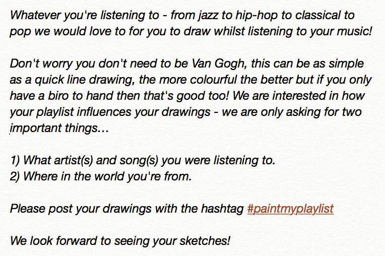 Good morning <a href="/calartclub/">CAC</a> ! Would you be interested in taking part in our art project today? #paintmyplaylist #music