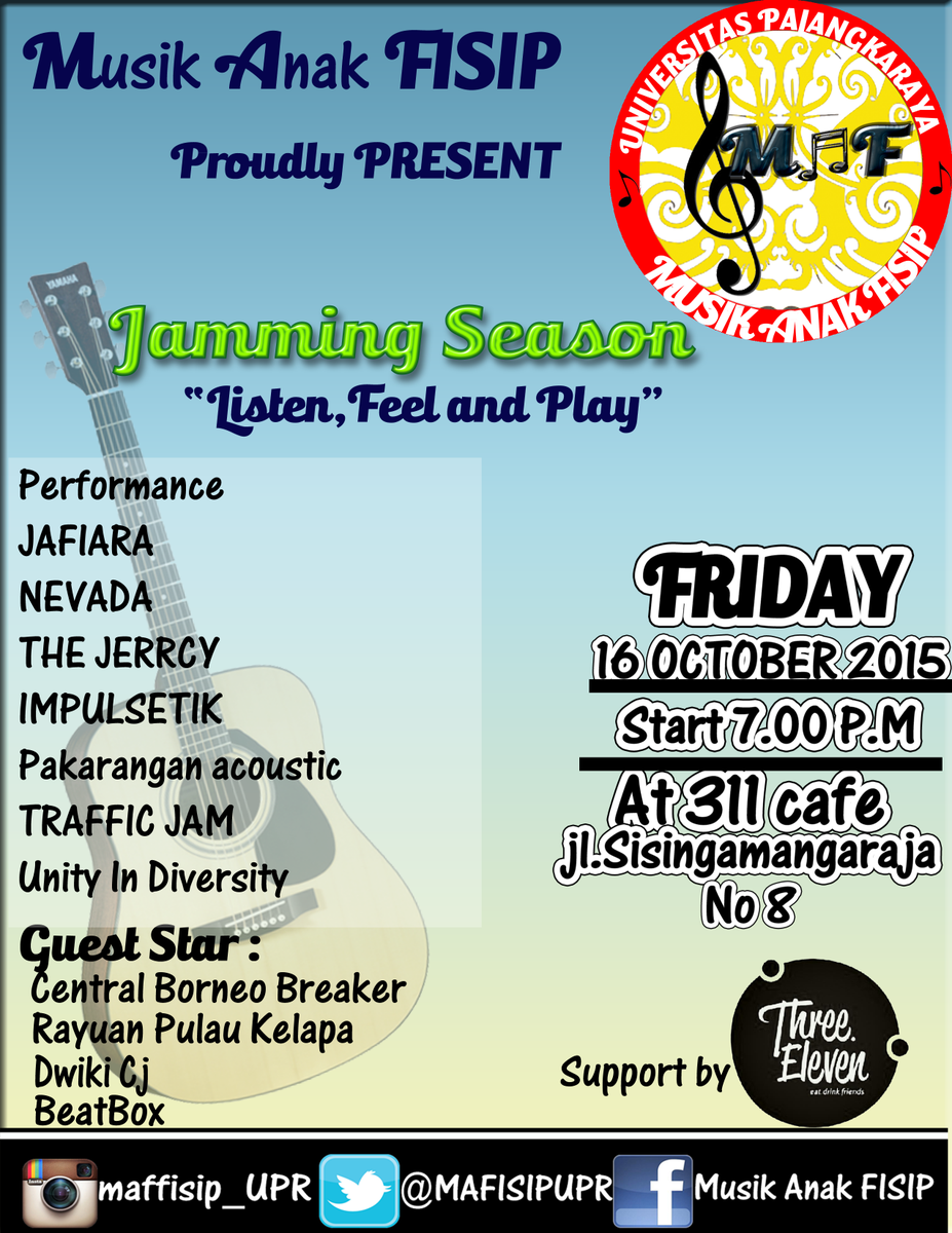 MAFISIPUPR's tweet photo. hay kita bakal ngadain acara jamming season di 3.11 cafe hari jumat tgl 16 oktober 2015 yuk merapat @infoPLK http://t.co/IjJsr2Sr5Z