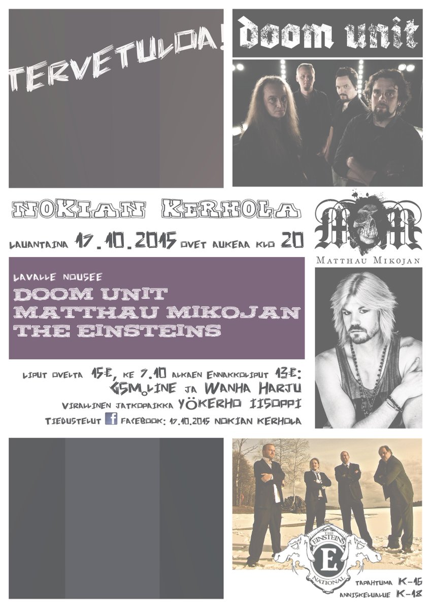 pauliina_e's tweet image. #Menovinkki: Launataina 17.10 #DoomUnit, #MatthauMikojan sekä The Einsteins Nokialla! #Pirkanmaa #Nokiankaupunki
