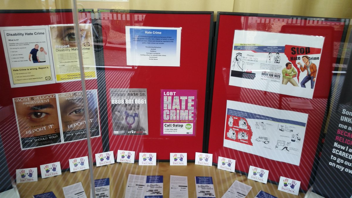 HateCrimeWL's tweet photo. Display at Hounslow Civic Centre for awareness of hate crime #NHCAW #WeStandTogether #NoPlaceForHate #SafePlaceForAll http://t.co/U6VDNG7IZZ