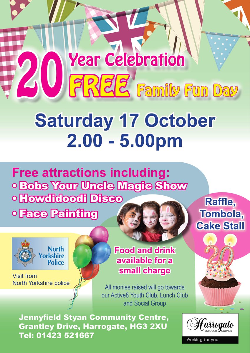 Harrogatebc's tweet image. Come along and help Jennyfield Styan community centre celebrate its 20th anniversary this Saturday! http://t.co/rwOrfDVXi8