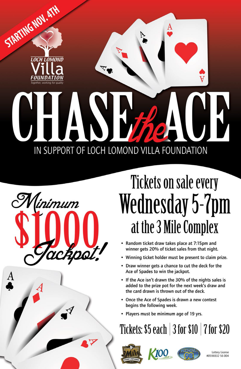 LLVFoundation's tweet image. We're excited to announce that Chase the Ace is coming to Saint John starting Wednesday November 4th @ 3Mile Complex!