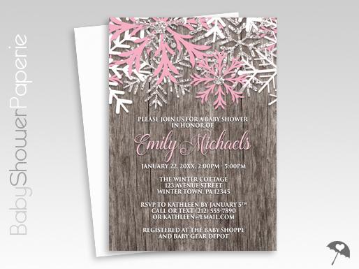 Rustic Winter Wood Pink Snowflake Baby Shower Invitations | #rustic #winter #girl #pink… babyshowerpaperie.com/2015/10/rustic…