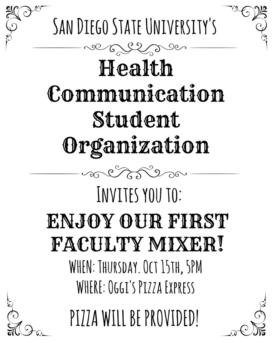 SDSU_Comm's tweet image. Come out for some FREE OGGIS PIZZA and conversation at the #HCSO faculty mixer this Thursday! #SDSUCOMM #PIZZA #YUM