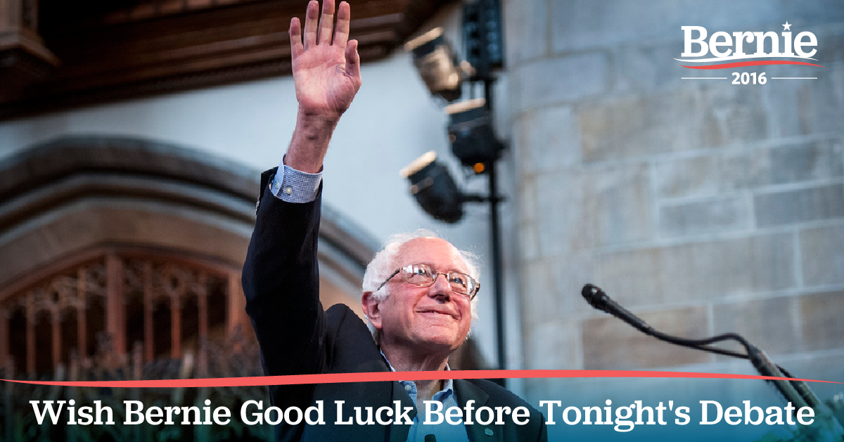 BernieSanders's tweet image. Wish Bernie good luck before tonight's debate and sign our card:  bernie.to/good-luck-bern… #DebateWithBernie