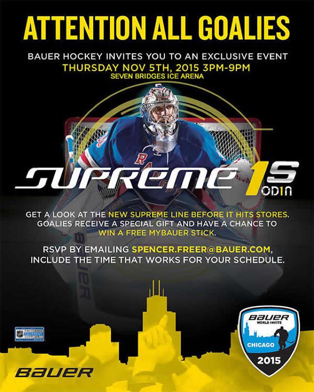 200x85's tweet photo. Special Goalie invitation to all tenders attending the @bauerinvite @bauerhockey Thursday, Nov 5 Opening Night CHG http://t.co/YoXoMFEphC
