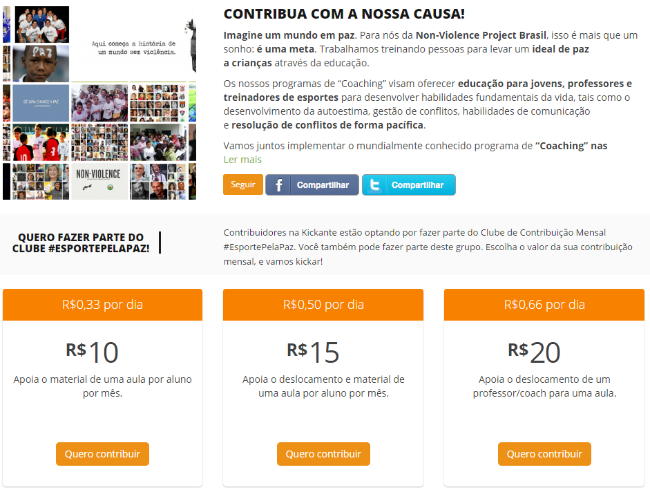 Clube de contribuição mensal #EsportePelaPaz - Precisamos do seu apoio! http://t.co/wAoFoOEwc5 #nonviolence http://t.co/ki3rpA2r2z