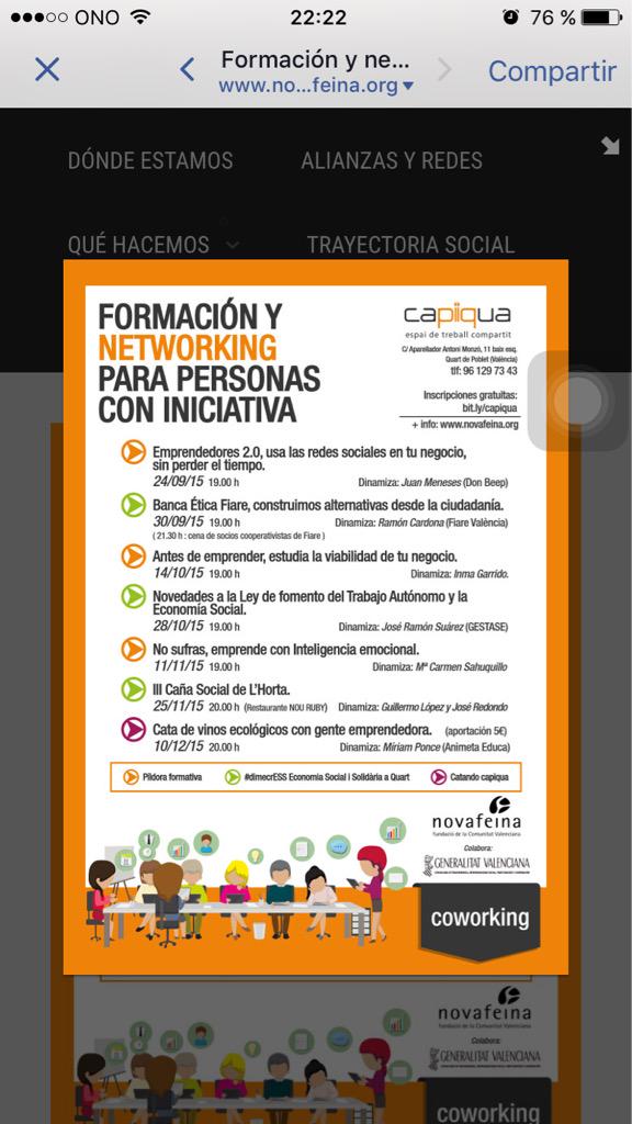 ingablan's tweet image. #planeamos? Mañana por la tarde, estarè en @novafeina #capiqua #quartdepoblet, taller gratuito apto para #emprender