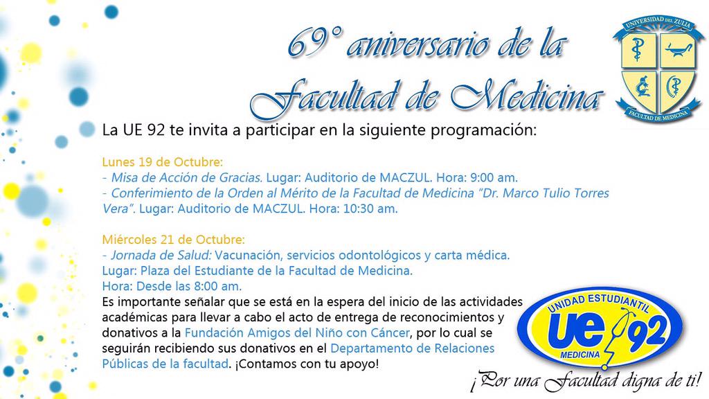 UE92MED's tweet photo. ¡Asiste a las actividades que la @FmedLUZ tiene programadas para ti! #PorUnaFacultadDignaDeTi #UE92 #LUZ http://t.co/ODOiMEy6cX