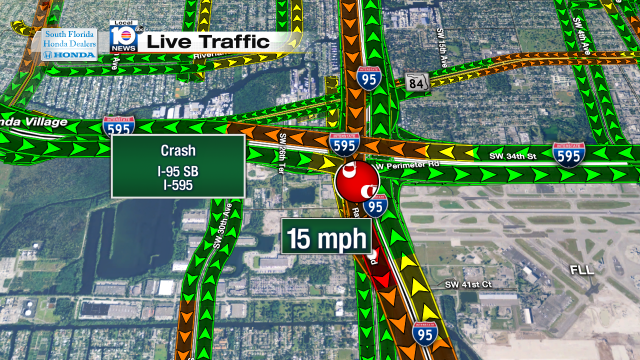 Crash on I-95 SB at I-595. Speeds at 15mph #traffic #broward @JeniseFernandez http://t.co/11MeEd8WXf