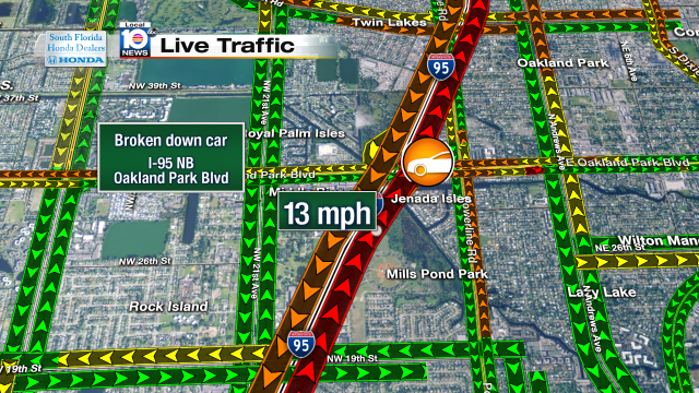 Broken down car on I-95 NB. Speeds at 13mph #traffic #broward @JeniseFernandez http://t.co/FIgZ4JFuMK