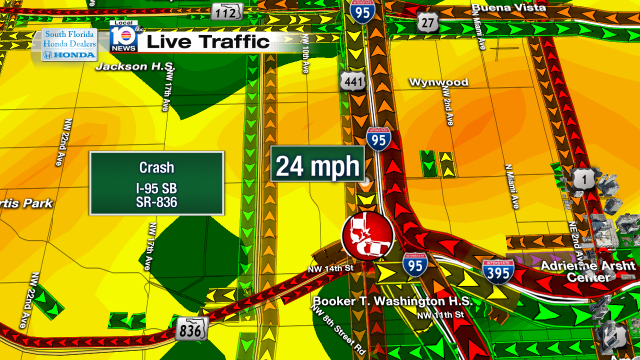 Crash on I-95 SB at SR-836. Speeds at 24mph #traffic #miami @JeniseFernandez http://t.co/OBE99szMMO