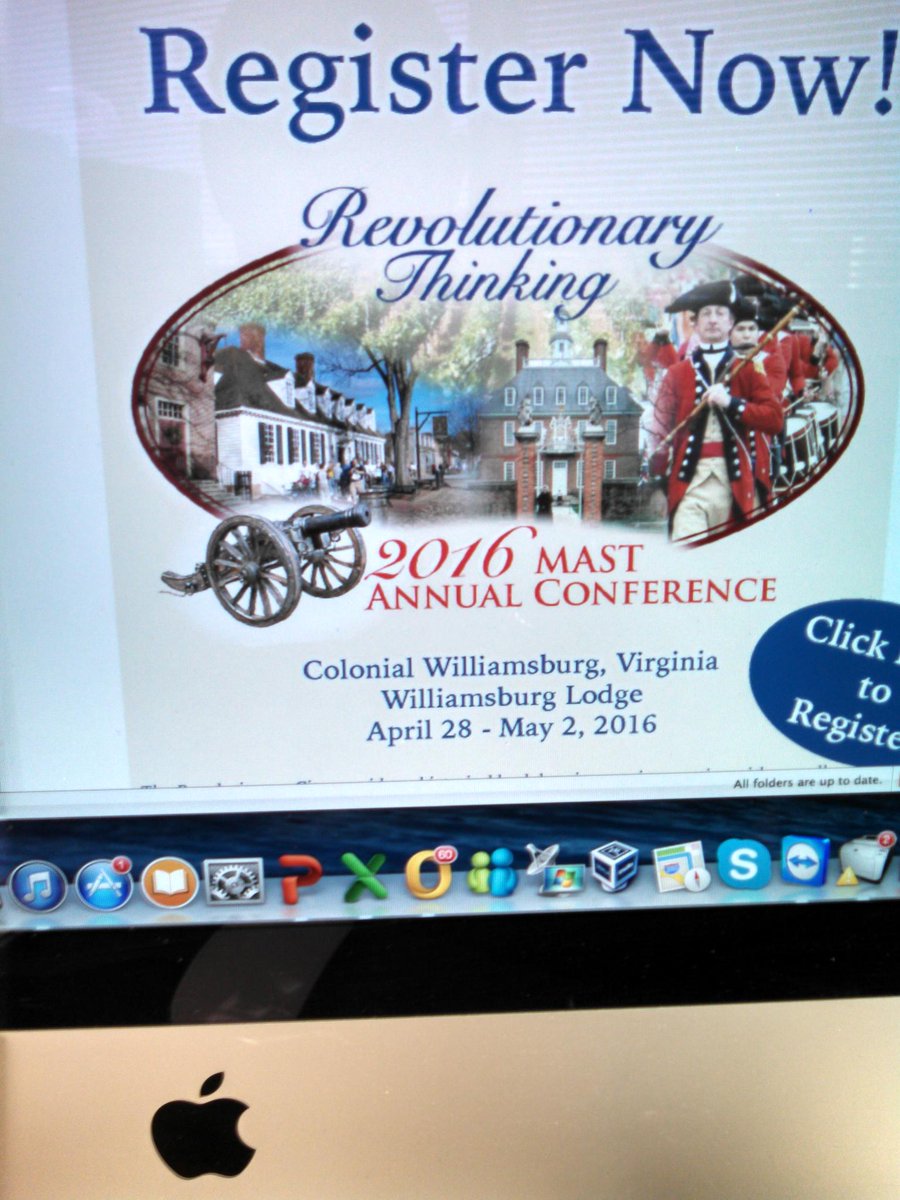 Open for registration. We are excited for <a href="/colonialwmsburg/">Colonial Williamsburg</a>  next April #gomast #mastconf