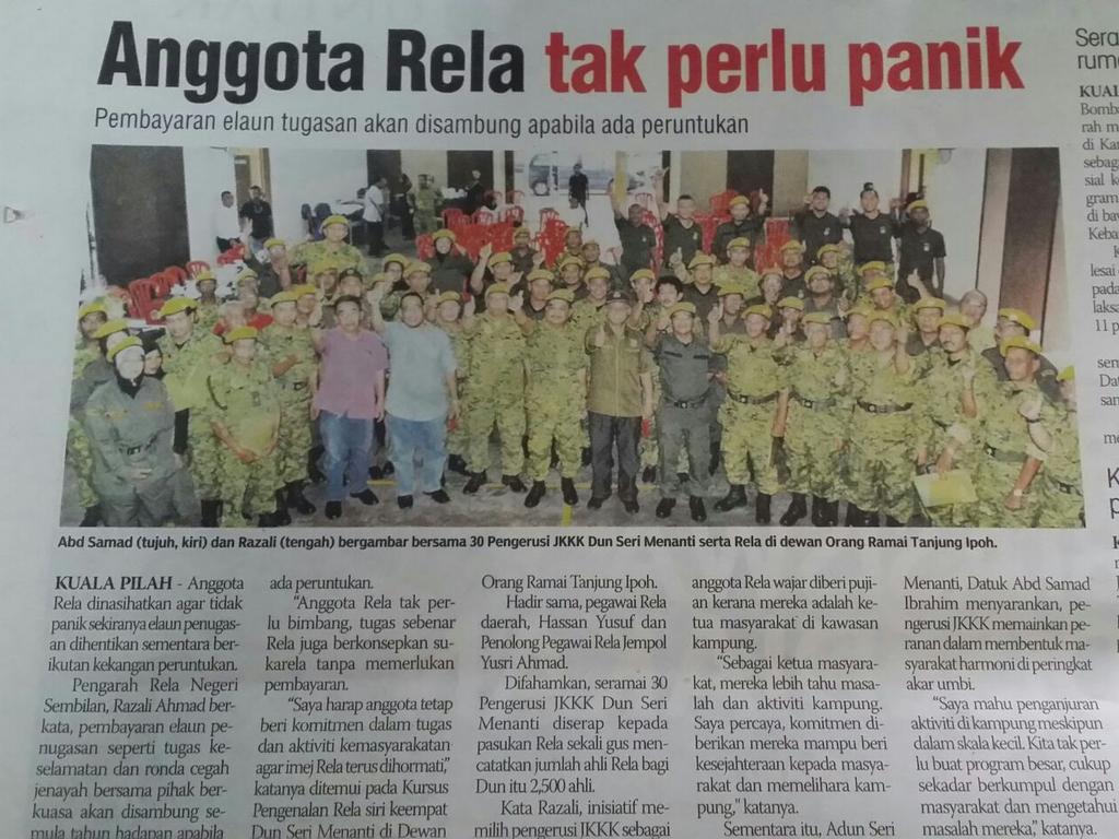 RT <a href="/RELA_N9/">RELA NEGERI SEMBILAN</a>: 14.10 #SinarHarian JKKK &amp;  RELA bkrjasama  mmlhra ksjhteraan kmpung &amp; masy setempt. <a href="/KPrelamalaysia/">KP RELA</a>