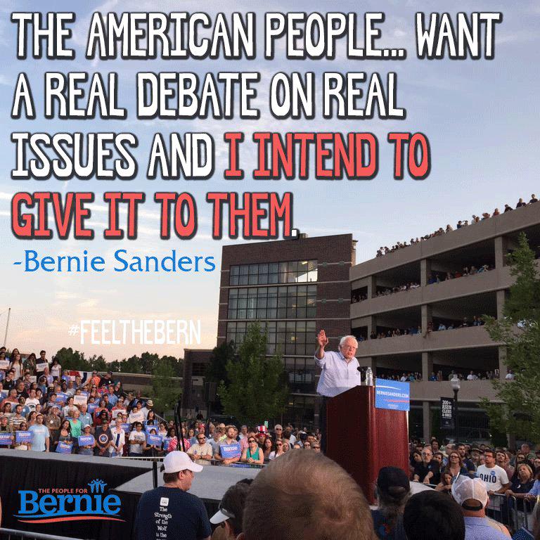 People4Bernie's tweet image. We agree, we're hear to talk about their real issues. #DemDebate #DebateWithBernie